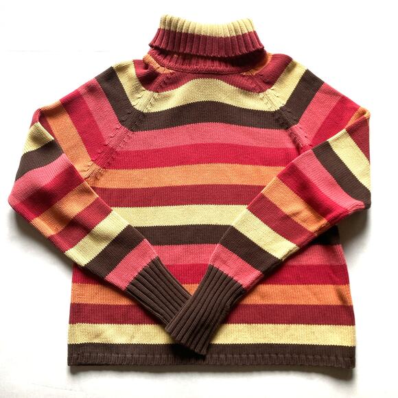 Vintage Jeanne Pierre Turtleneck Sweater Womens Medium Multi Striped Y2K - Picture 1 of 10